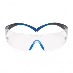 3M 7100150838, 3M SecureFit Protective Eyewear Blue/Gray Frame Clear Lens, Scotchgard Anti-Fog, 7100