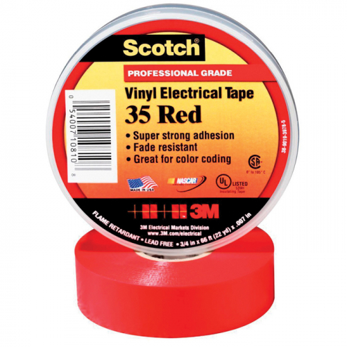 3M 80610833909, Scotch Vinyl Color Coding Electrical Tape 35 Red, 80610833909