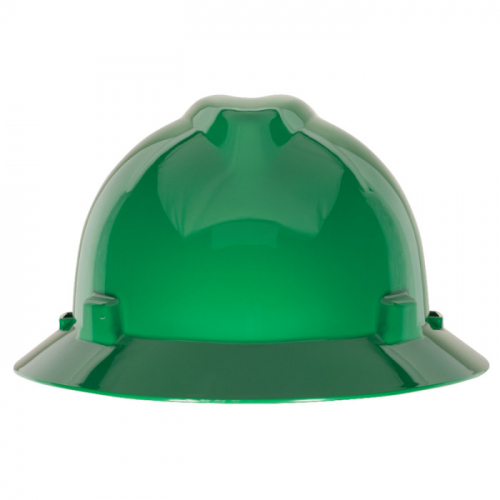 MSA 10058323, V-Gard Slotted Full-Brim Hat, Green, w/1-Touch Suspension