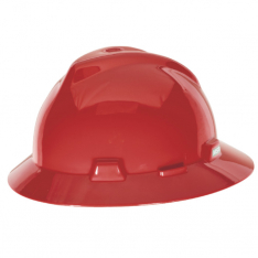 MSA 10058324, V-Gard Slotted Full-Brim Hat, Red, w/1-Touch Suspension