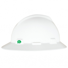 MSA 10160923, V-Gard GREEN Slotted Full Brim Helmet, White, 4-Point Fas-Trac III