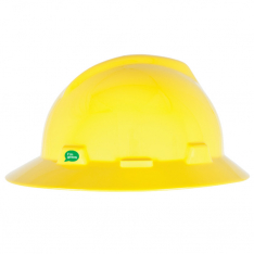 MSA 10160924, V-Gard GREEN Slotted Full Brim Helmet, Yellow, 4-Point Fas-Trac III