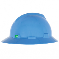 MSA 10160925, V-Gard GREEN Slotted Full Brim Helmet, Blue, 4-Point Fas-Trac III