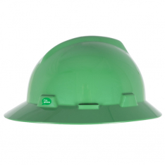 MSA 10160926, V-Gard GREEN Slotted Full Brim Helmet, Green, 4-Point Fas-Trac III