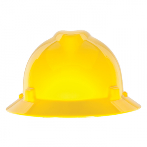 MSA 454730, V-Gard Slotted Full-Brim Hat, Yellow, w/Staz-On Suspension