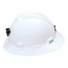 MSA-460069, V-Gard Slotted Full-Brim Hat, White w/lamp bracket and cord holder, Staz-On Suspension