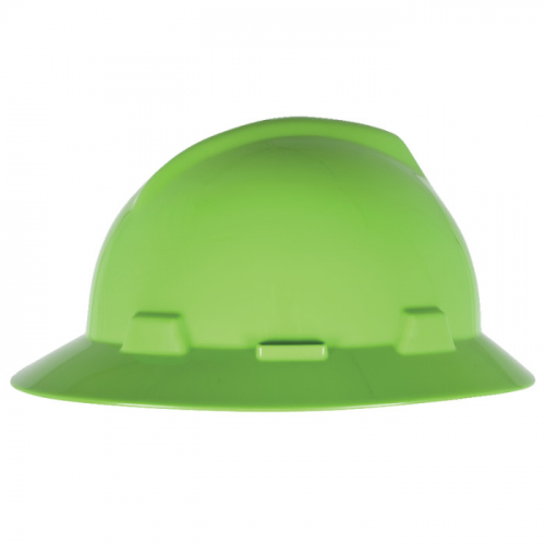 MSA 815562, V-Gard Slotted Full-Brim Hat, Brigth Lime Green, w/Staz-On Suspension