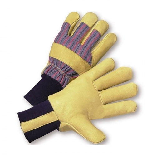 PIP 1555/M, PIGSKIN LEATHER PALM, BLUE STRIPED FABRIC BACK, 120G THERMAL LINING, KNIT WRIST