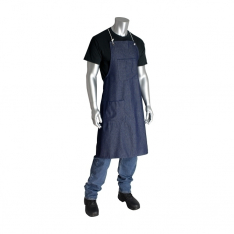 PIP 200-012, 100% COTTON BLUE DENIM BIB STYLE APRONS, TWO POCKETS, 28IN.X36IN.