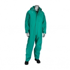 PIP 205-420CV/2X, RAIN COVERALL .42MM PVC/NYLON/PVC, FR TREATED, HOOD, INNER CUFF, GREEN