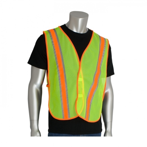 PIP 300-0900LY, NON-ANSI MESH SAFETY VEST, LY, TWO-TONE TAPE, H&L CLOSURE, OSFM