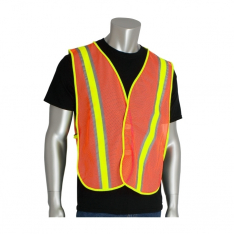 PIP 300-0900OR, NON-ANSI MESH SAFETY VEST, LY, TWO-TONE TAPE, H&L CLOSURE, OSFM