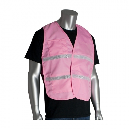 PIP 300-1516/2X-3X, NON-ANSI IC VEST, PINK POLYESTER, H&L CLOSURE, 1IN. WHITE GLOSS TAPE