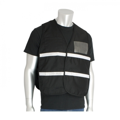 PIP 300-1502/2X-3X, NON-ANSI IC VEST, BLK, POLYESTER, H&L CLOSURE, 1IN. WHITE GLOSS TAPE