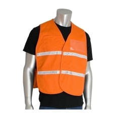 PIP 300-1507/M-XL, NON-ANSI IC VEST, OR, POLYESTER, H&L CLOSURE, 1IN. WHITE GLOSS TAPE