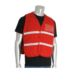 PIP 300-2508/M-XL, NON-ANSI IC VEST, RED, POLY/COTTON, H&L CLOSURE, 1IN. WHITE GLOSS TAPE