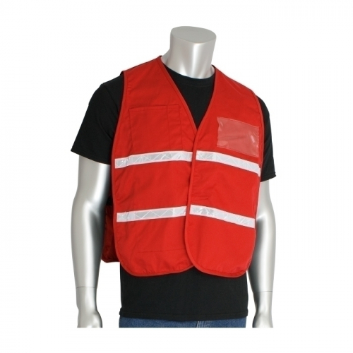 PIP 300-1508/2X-3X, NON-ANSI IC VEST, RED, POLYESTER, H&L CLOSURE, 1IN. WHITE GLOSS TAPE