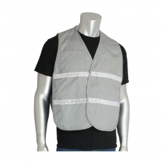 PIP 300-2515/2X-3X, NON-ANSI IC VEST, GRY, POLY/COTTON, H&L CLOSURE, 1IN. WHITE GLOSS TAPE
