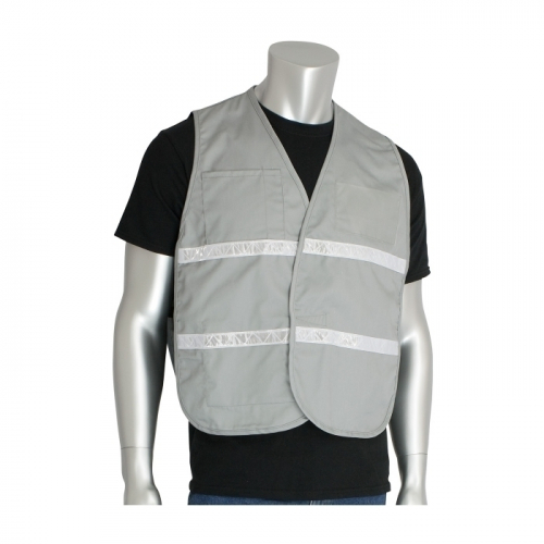 PIP 300-2515/4X-5X, NON-ANSI IC VEST, GRY, POLY/COTTON, H&L CLOSURE, 1IN. WHITE GLOSS TAPE