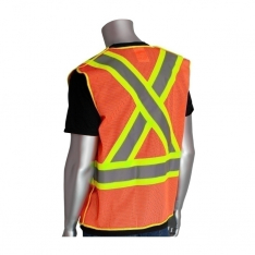 PIP 302-0211-OR/XL, CLASS 2, Z96 MESH BREAKAWAY VEST, X BACK H&L CLOSURE TWO TONE, OR