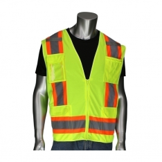 PIP 302-0500D-LY/XL, TYPE R CLASS 2 MESH/SOLID VEST W/D- RING & ID, 11 POCKETS, TWO TONE, LY