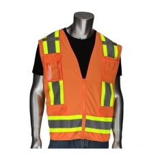 PIP 302-0500D-OR/XL, TYPE R CLASS 2 MESH/SOLID VEST W/D- RING & ID, 11 POCKETS, TWO TONE, OR
