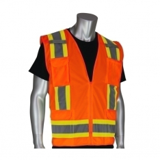 PIP 302-0500S-ORG/XL, CLASS 2 SOLID VEST, ZIPPER, 8 POCKETS, MIC TAB, TWO TONE TAPE, OR