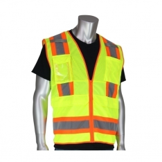PIP 302-0700-LY/XL, CLASS 2 TECH VEST, 8 POCKETS, ID, MIC TABS, TWO TONE TAPE, LY