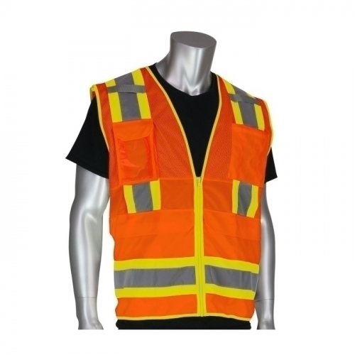 PIP 302-0700-OR/XL, CLASS 2 TECH VEST, 8 POCKETS, ID, MIC TABS, TWO TONE TAPE, OR