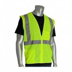 PIP 302-0702Z-LY/3X, CLASS 2 MESH VEST, 2 POCKETS, ZIPPER CLOSURE, 2IN. TAPE, LY