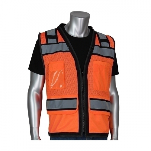 PIP 302-0800D-OR/2X, TYPE R CLASS 2 CONT. HD TECH VEST, D-RING, MIC TABS TWO TONE TAPE, OR