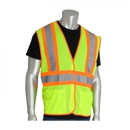PIP 302-MVATLY-3X, CLASS 2 MESH VEST, 3 POCKETS, H&L CLOSURE, TWO TONE TAPE, LY