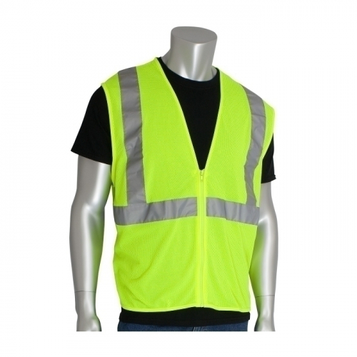 PIP 302-MVGZLY-M, CLASS 2 MESH VEST, NO POCKETS, ZIPPER CLOSURE 2IN. TAPE, LY