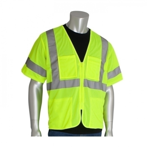 PIP 303-MVGZ4P-LY/3X, CLASS 3 MESH VEST, 4 POCKETS, ZIPPER CLOSURE, 2IN. TAPE, LY