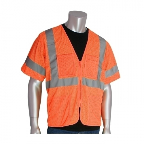 PIP 303-MVGZ4P-OR/2X, CLASS 3 MESH VEST, 4 POCKETS, ZIPPER CLOSURE, 2IN. TAPE, OR