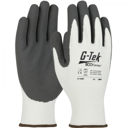 PIP 31-530R/XXL, G-TEK ECO, 13G WHITE RECYCLED SHELL,GRAY NITRILE MICROSURFACE, GLOBAL RECYCLED
