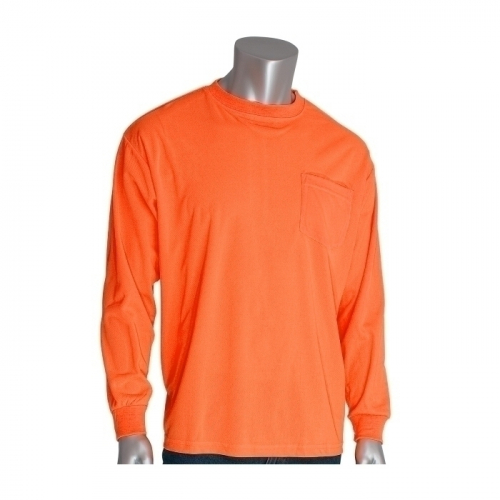 PIP 310-1100-OR/3X, NON-ANSI, LONG SLEEVE T-SHIRT, CREW NECK, CHEST POCKET, OR