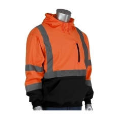 PIP 323-1350B-OR/2X, CLASS 3 PULLOVER HOODIE, BLACK BOTTOM, WATER REPELLENT, OR