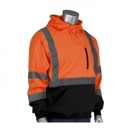 PIP 323-1350B-OR/4X, CLASS 3 PULLOVER HOODIE, BLACK BOTTOM, WATER REPELLENT, OR
