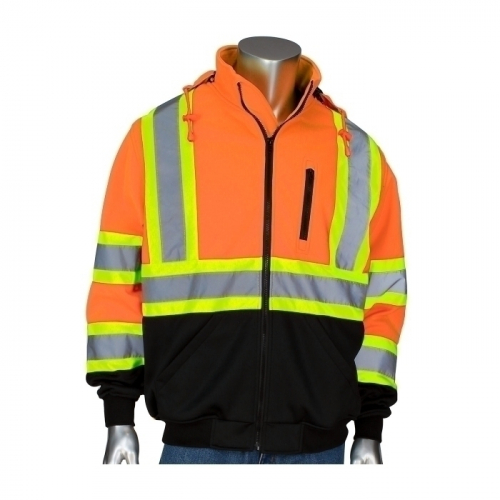 PIP 323-1475X-OR/L, ANSI R3 X-BACK GRID FLEECE LINED HOODIE, REMOVABLE HOOD, CSA, OR