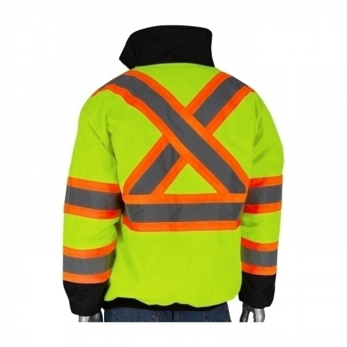 PIP 333-1745X-LY/M, CLASS 3/CSA Z96, X-BACK TWO TONE, INSULATED JACKET, ZIPPER, LIME YEL.