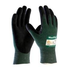 PIP 34-8743/S, MAXIFLEX CUT, GREEN ENG YARN SHELL, BLACK NITRILE MICROFOAM GRIP, A2