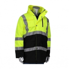 PIP 343-1750-LY/2X, TYPE R CLASS 3 HI VIS BLK BOTTOM COAT, INSULATED, 6 POCKETS, HOOD LY