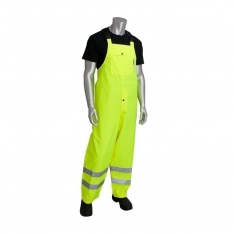 PIP 353-2001-LY/2X, CLASS E RAIN BIB PANT, W/B PU CTD, HIGH BACK WITH SUS., 2IN. TAPE, LY