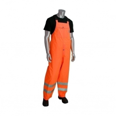 PIP 353-2001-OR/2X, CLASS E RAIN BIB PANT, W/B PU CTD, HIGH BACK WITH SUS., 2IN. TAPE, OR
