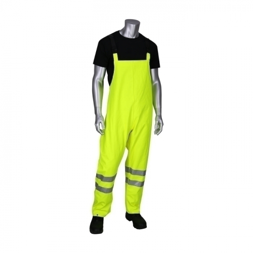 PIP 355-2501AR-LY/2X, ARC RATED BIB OVERALL, PU/COTTON, ANSI CLASS E, FRONT FLY, CUFF AND WAIST ADJ.