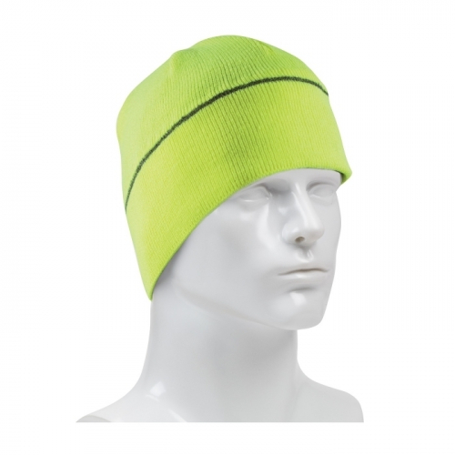PIP 360-BEANNIELY, WINTER BEANNIE CAP WITH REFLECTIVE STRIPE, HI-VIS LIME YELLOW, OSFM