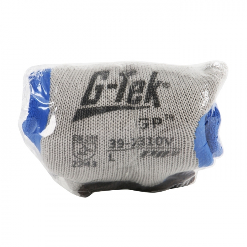 PIP 39-1310V/L, G-TEK GP, COTTON/POLY GRAY SHELL, BLUE LATEX CRINKLE GRIP, VEND PACK