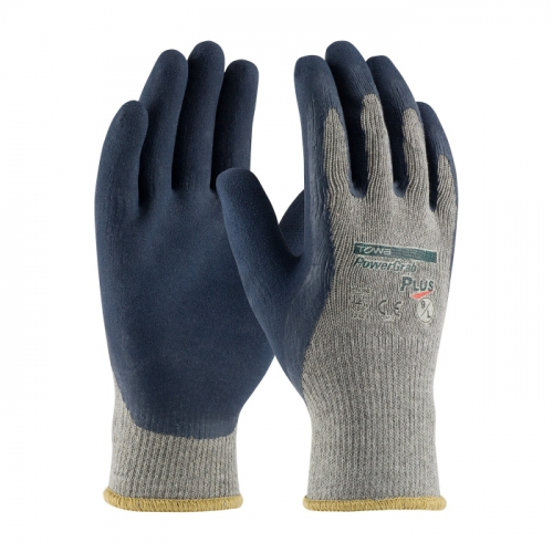 PIP 39-C1600/L, POWERGRAB PLUS,GRAY 10G COTTON/POLY SHELL, BLUE LATEX MICROFINISH GRIP