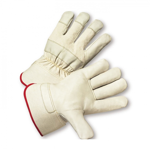PIP 5000/M, COWHIDE LEATHER PALM, PREM GRADE, WHITE FABRIC BACK, WING THUMB, SAFETY CUFF, M
